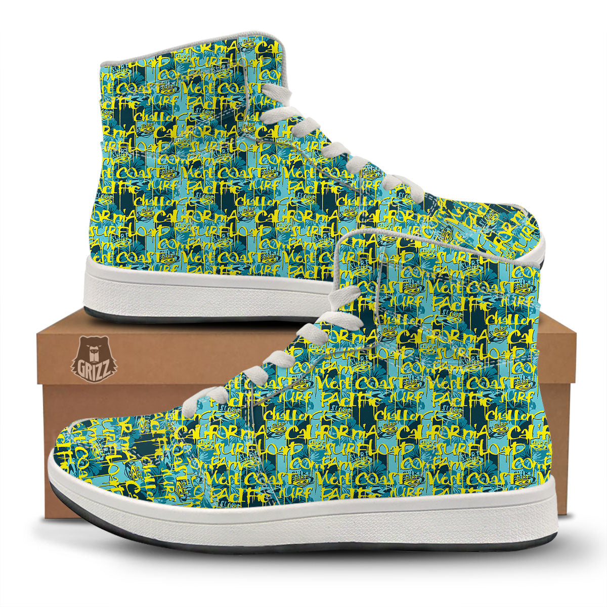 Surfing Graffiti Print Pattern High Top Sneakers-grizzshop