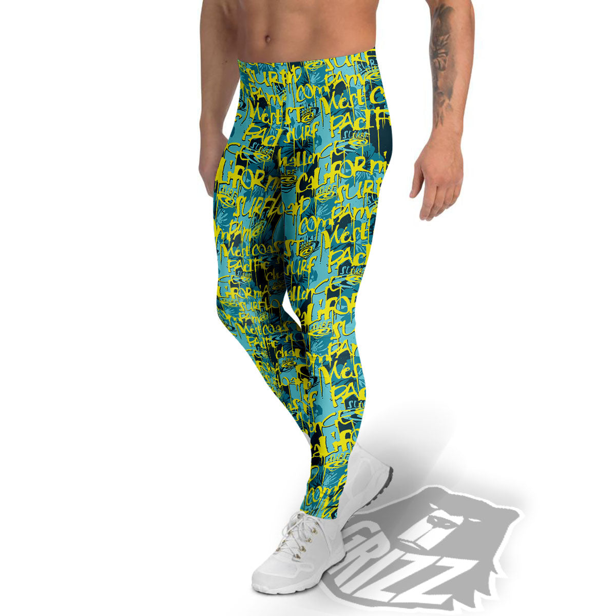 Surfing Graffiti Print Pattern Men's Leggings-grizzshop