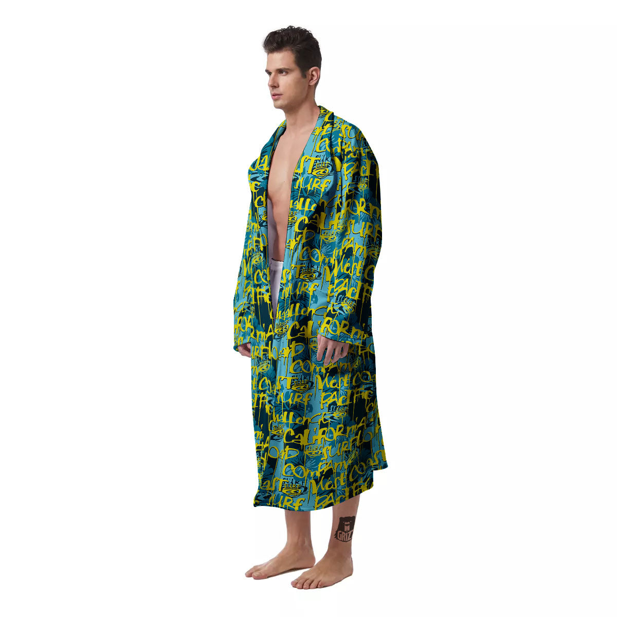 Surfing Graffiti Print Pattern Men's Robe-grizzshop