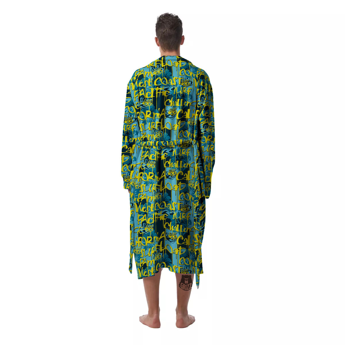 Surfing Graffiti Print Pattern Men's Robe-grizzshop