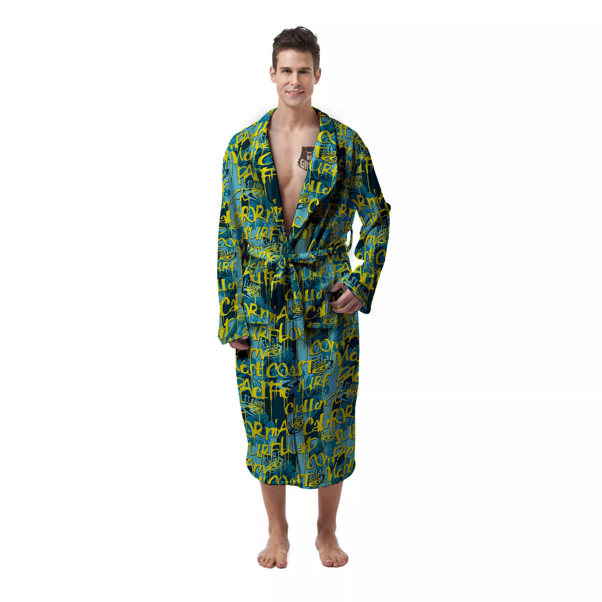Surfing Graffiti Print Pattern Men's Robe-grizzshop