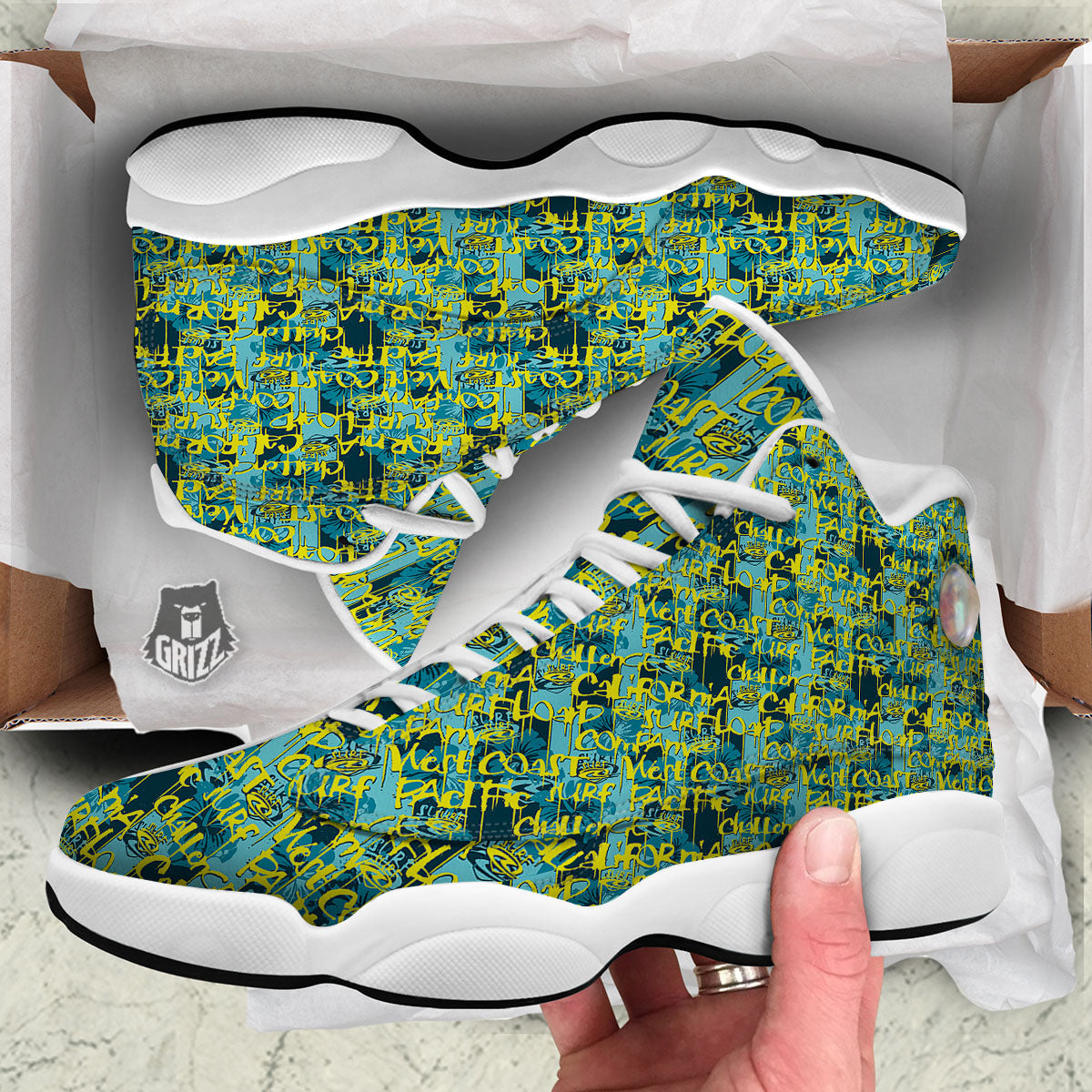 Surfing Graffiti Print Pattern White Basketball Shoes-grizzshop