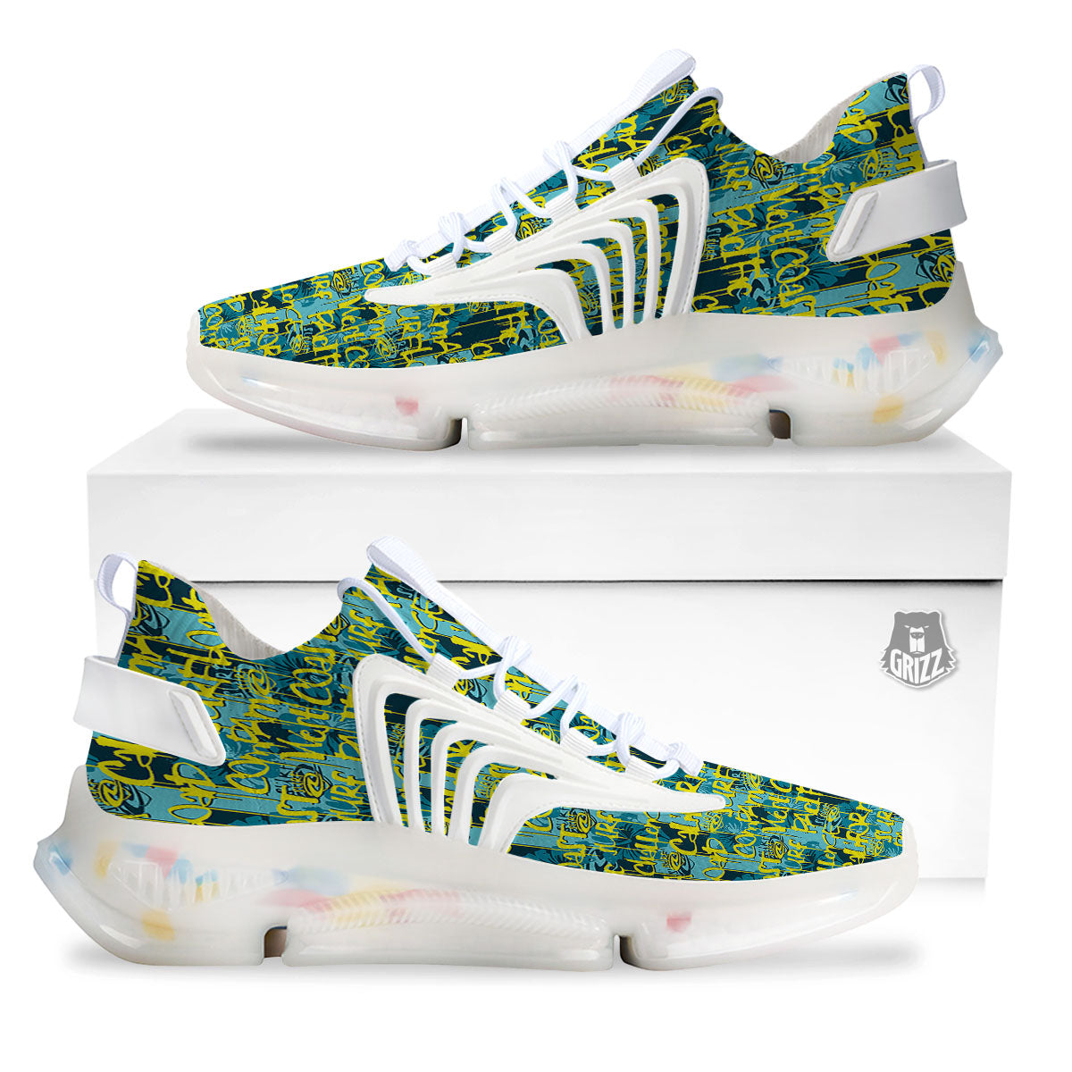 Surfing Graffiti Print Pattern White Gym Shoes-grizzshop