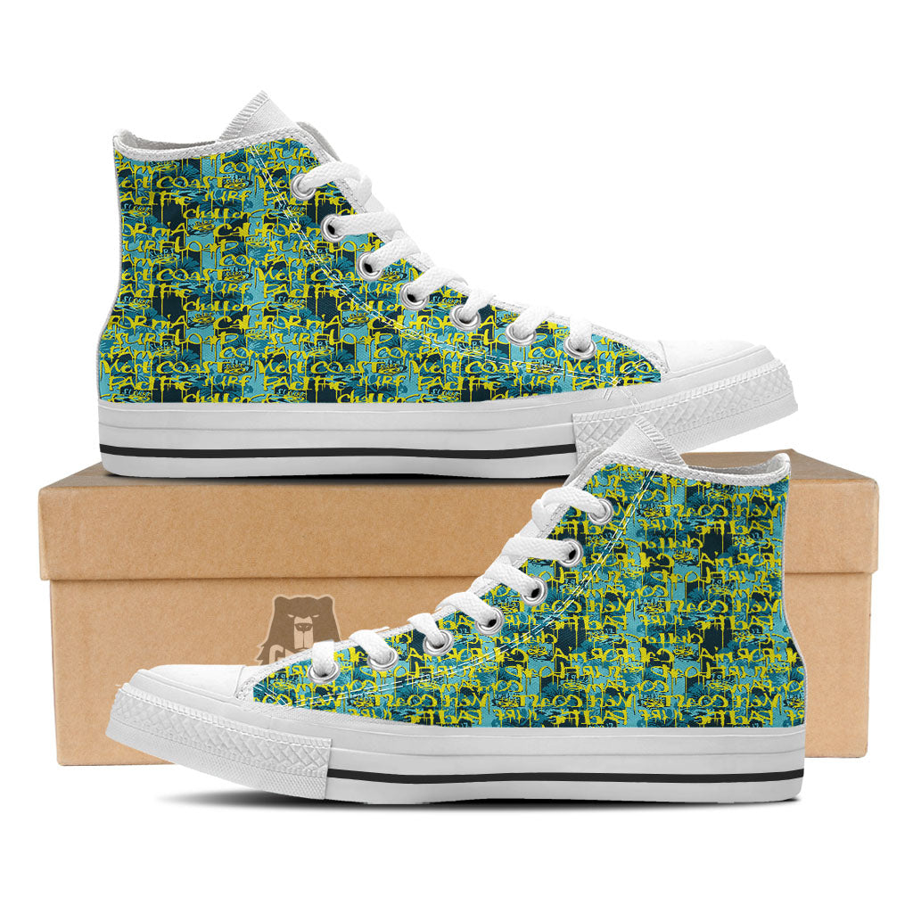 Surfing Graffiti Print Pattern White High Top Shoes-grizzshop