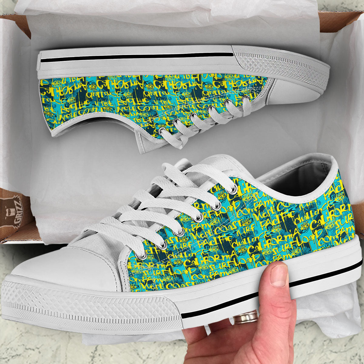 Surfing Graffiti Print Pattern White Low Top Shoes-grizzshop