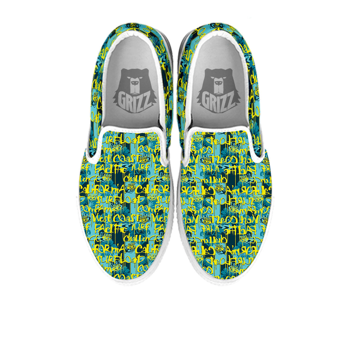 Surfing Graffiti Print Pattern White Slip On Shoes-grizzshop
