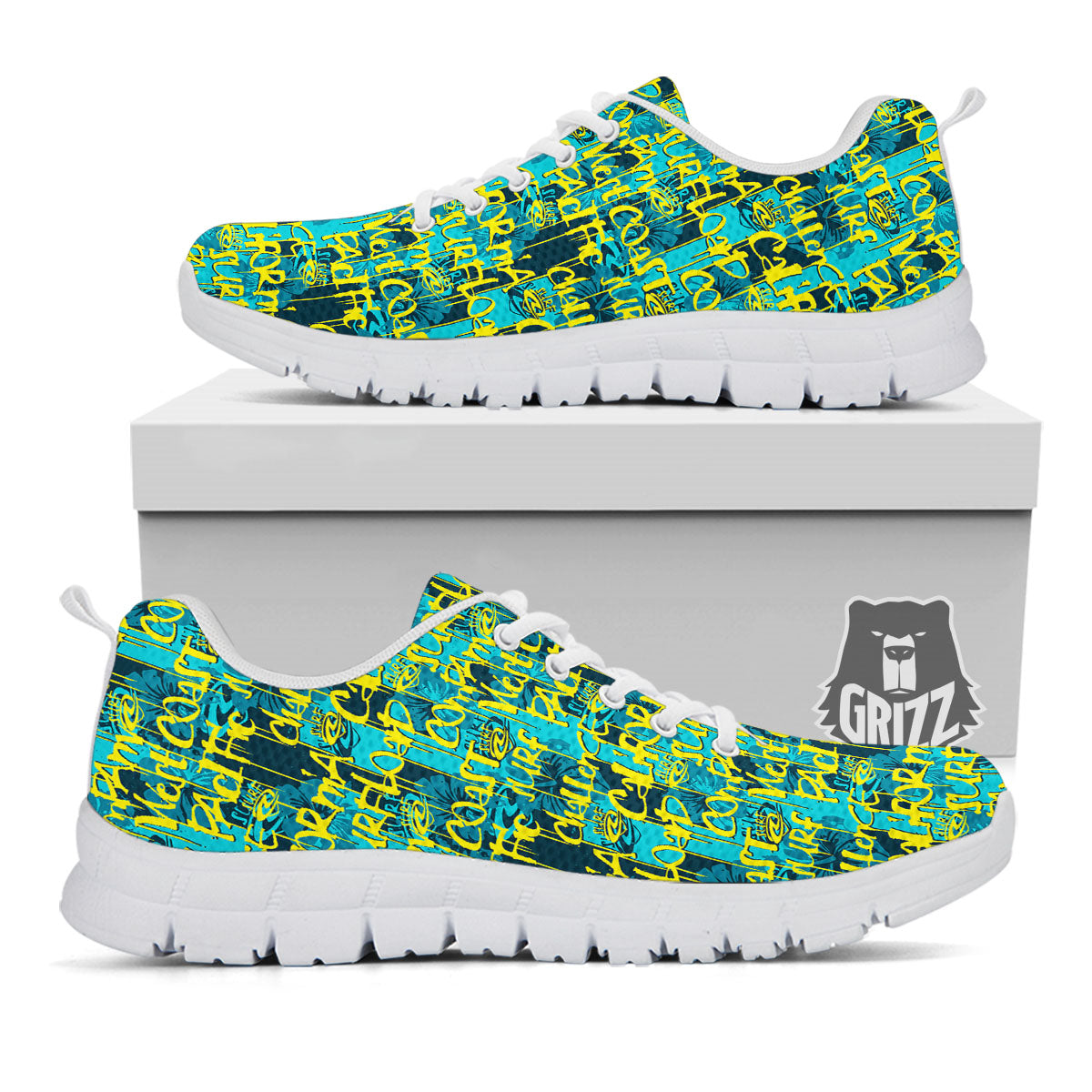 Surfing Graffiti Print Pattern White Sneaker-grizzshop