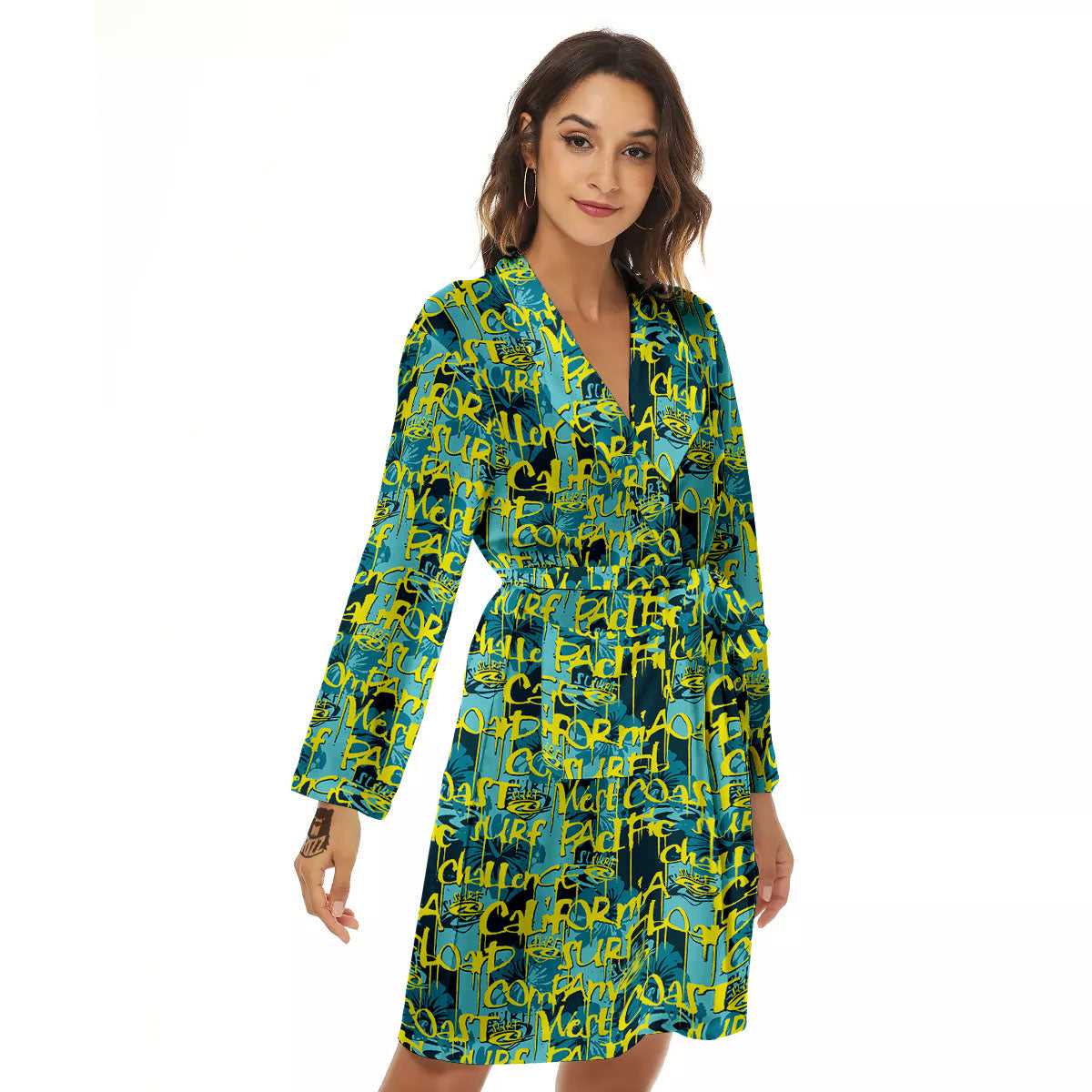 Surfing Graffiti Print Pattern Women's Robe-grizzshop