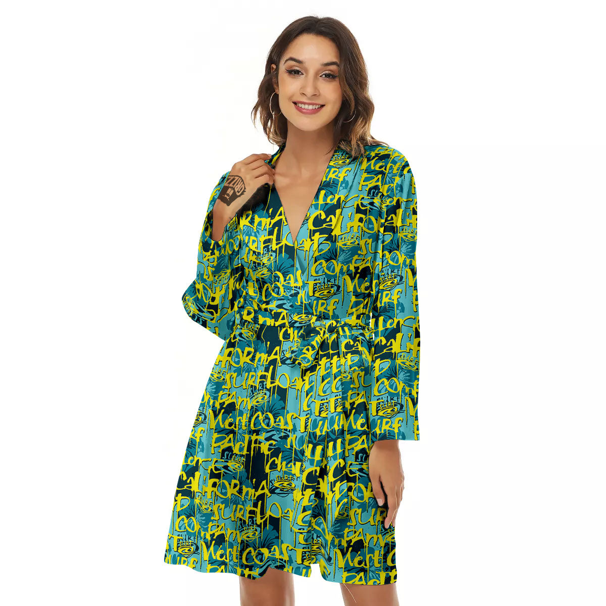 Surfing Graffiti Print Pattern Women's Robe-grizzshop
