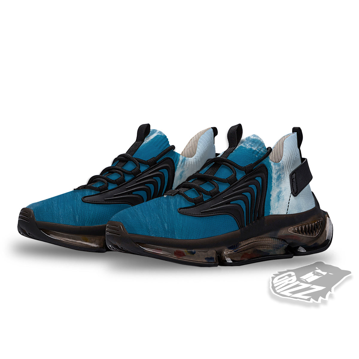 Surfing On Sea Print Black Gym Shoes-grizzshop