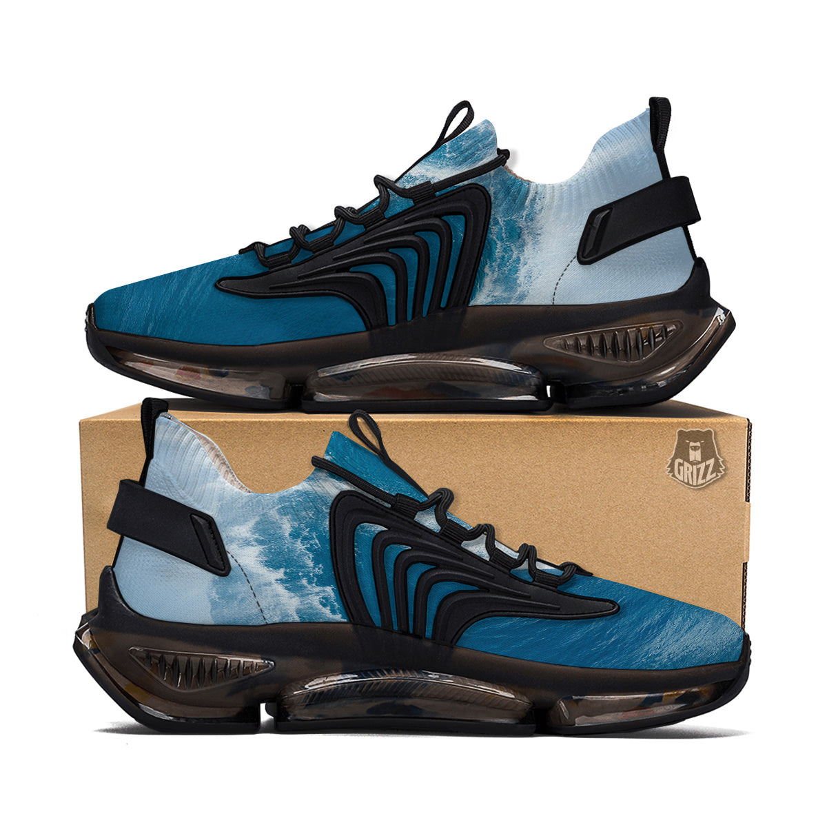 Surfing On Sea Print Black Gym Shoes-grizzshop