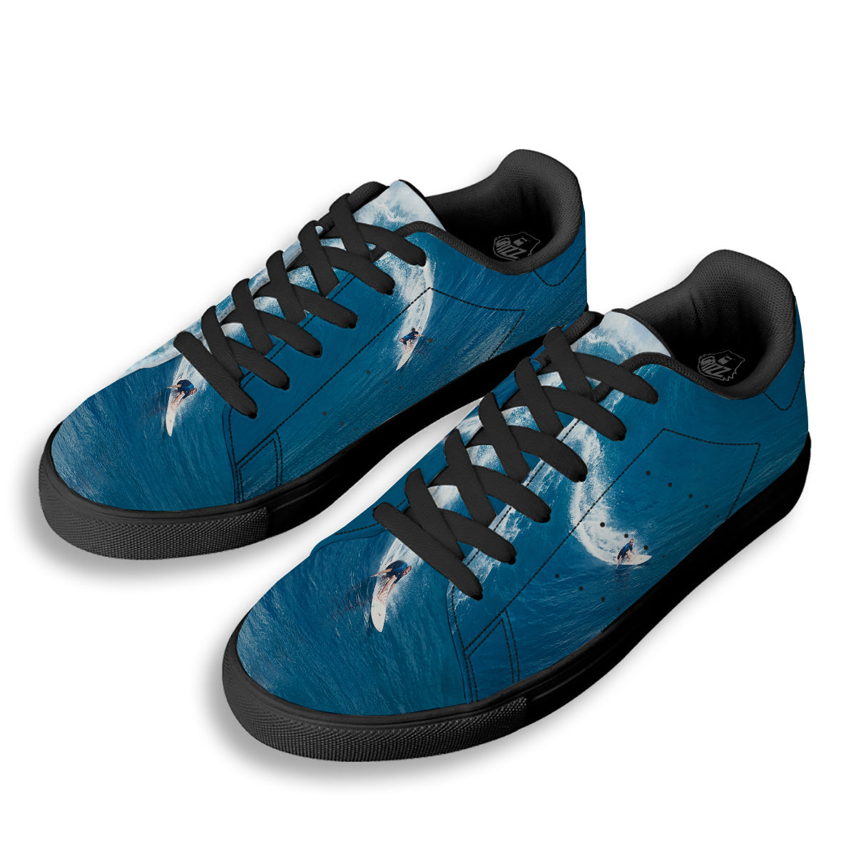 Surfing On Sea Print Black Low Top Sneakers-grizzshop
