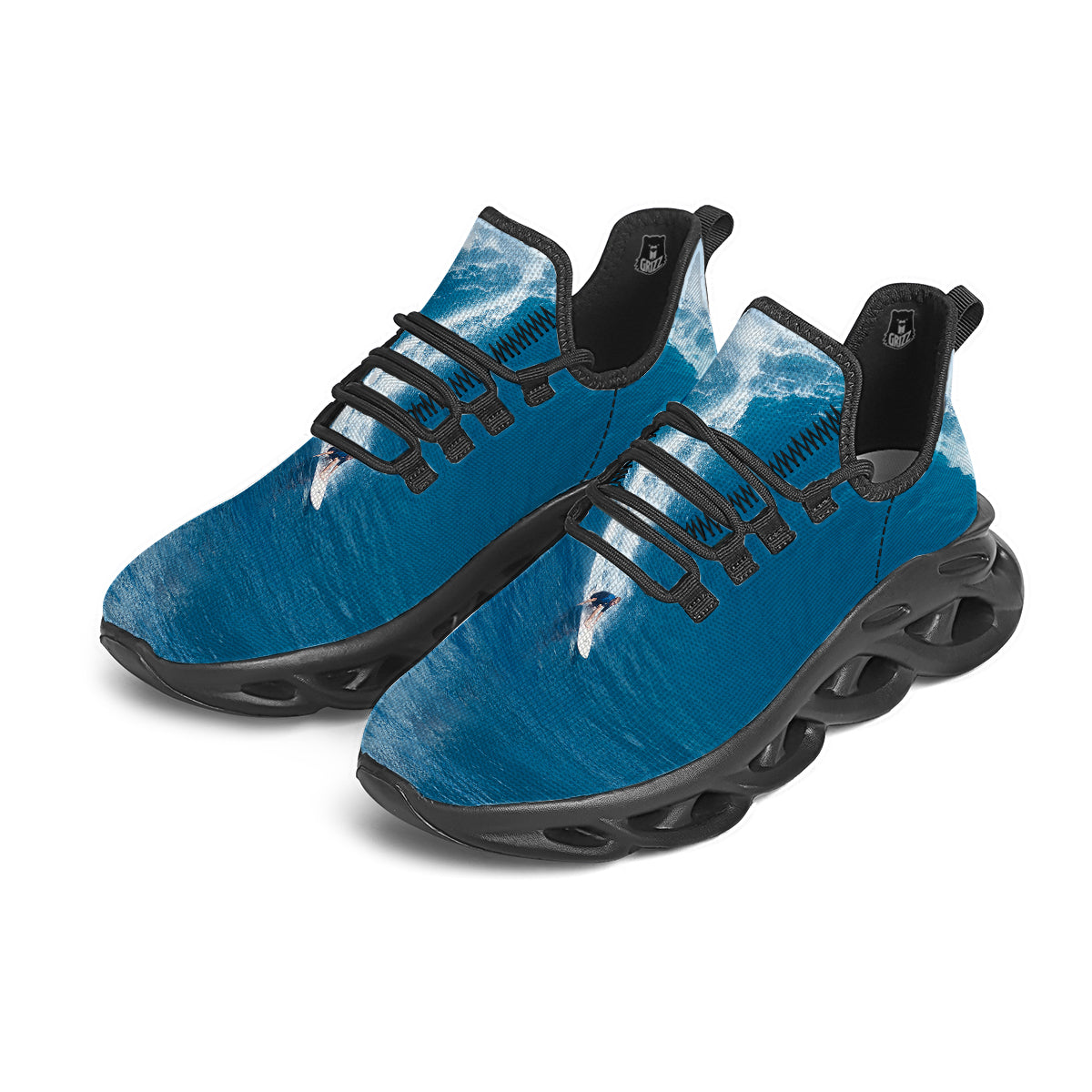 Surfing On Sea Print Black Running Shoes-grizzshop