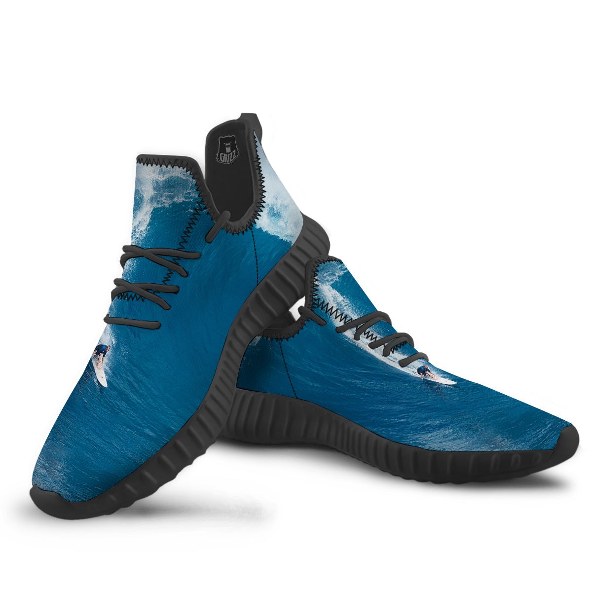 Surfing On Sea Print Black Walking Shoes-grizzshop