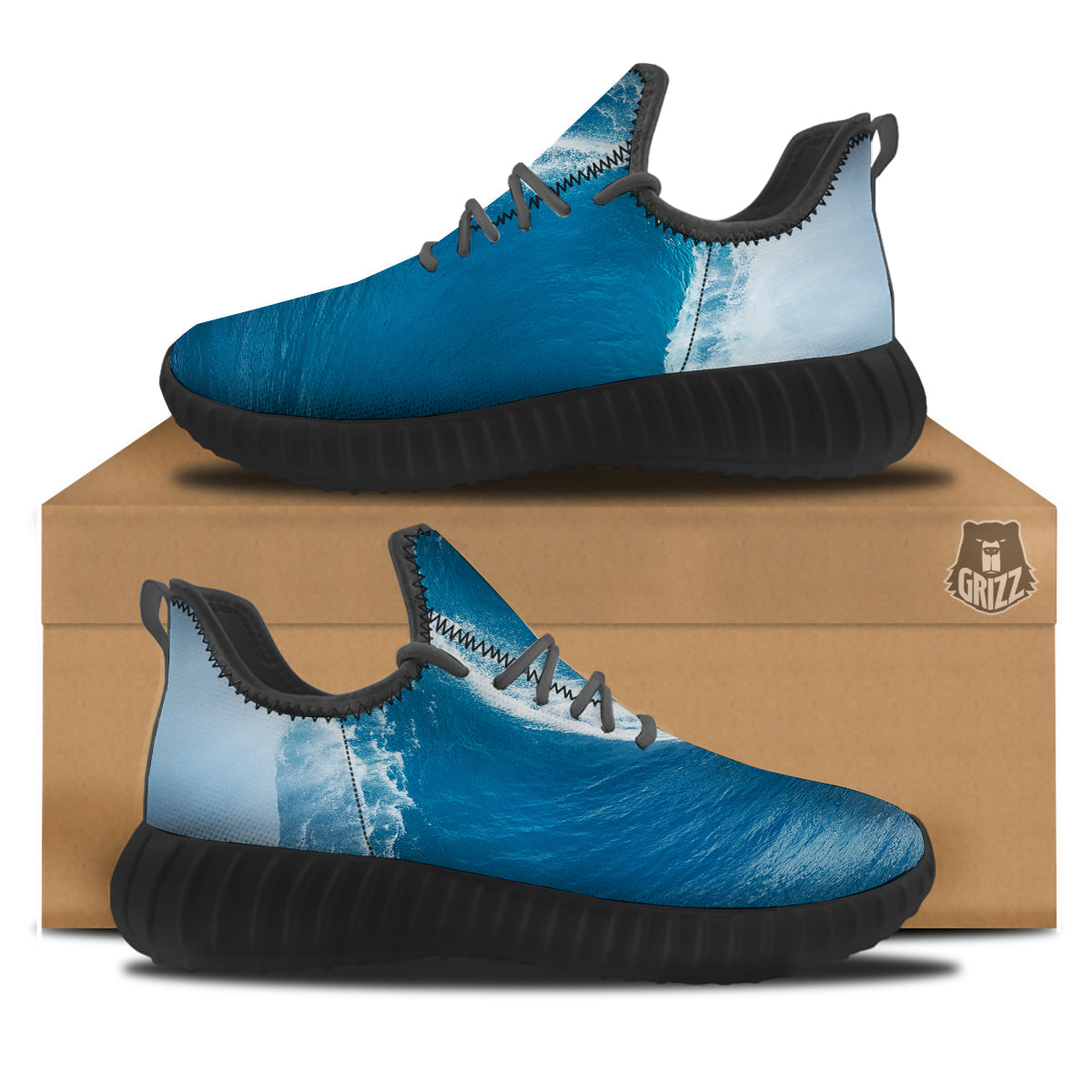 Surfing On Sea Print Black Walking Shoes-grizzshop