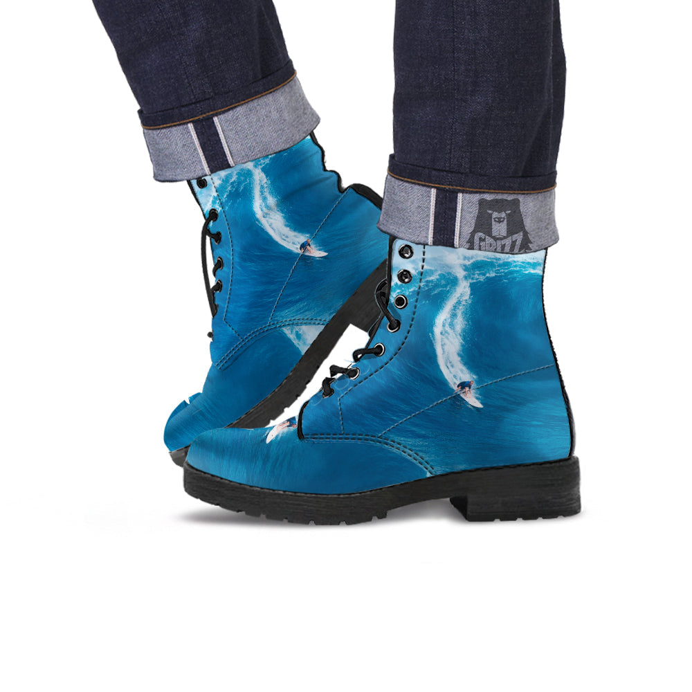Surfing On Sea Print Leather Boots-grizzshop