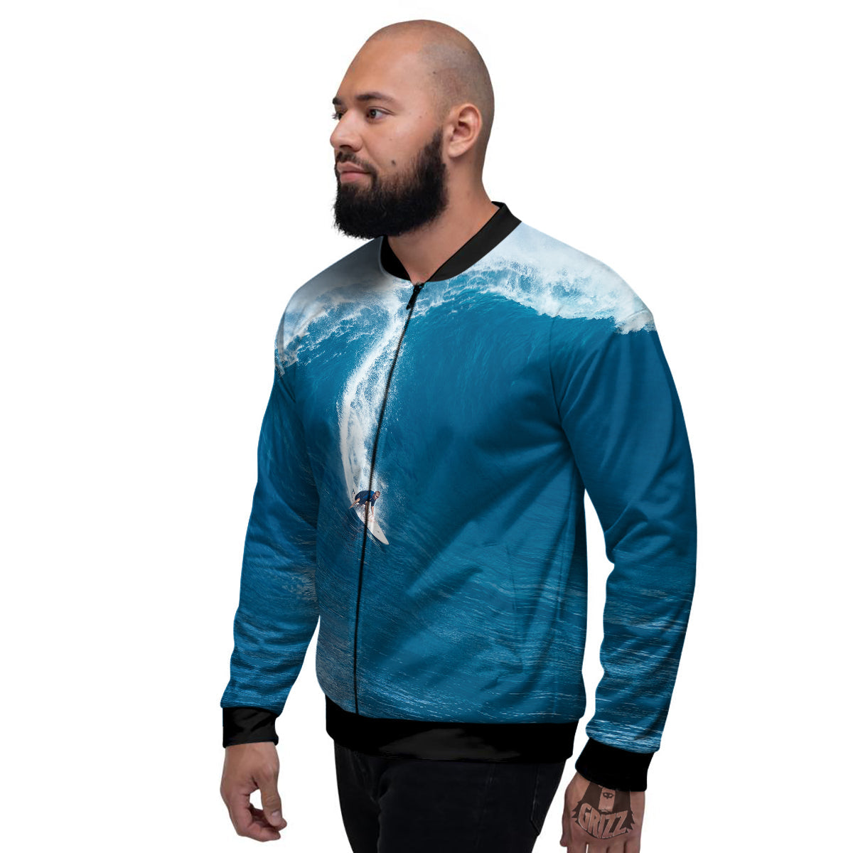 Surfing On Sea Print Men's Bomber Jacket-grizzshop