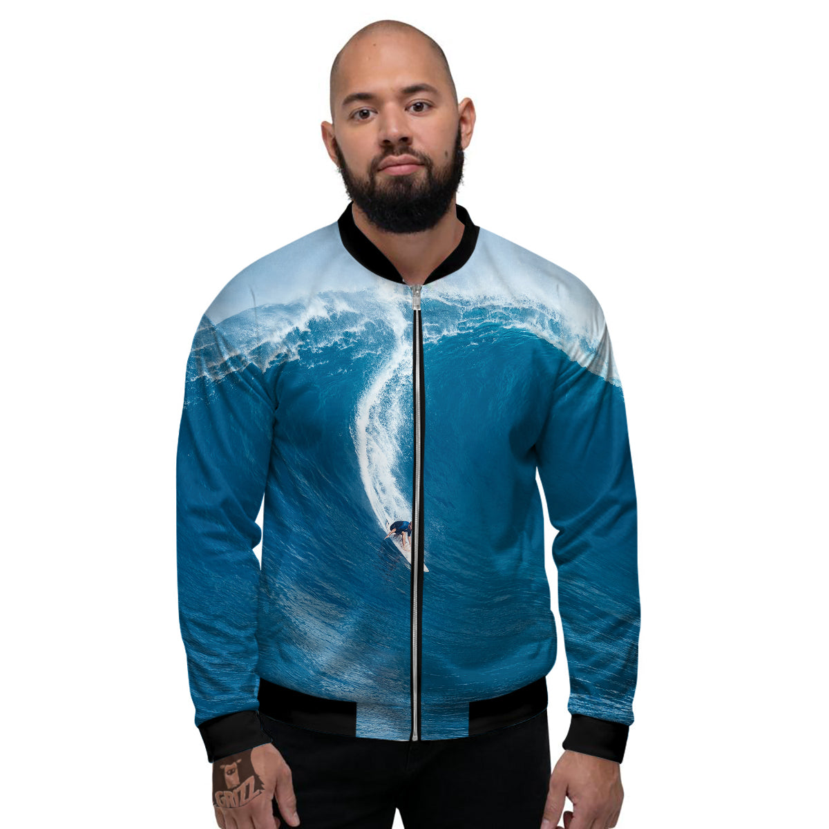 Surfing On Sea Print Men's Bomber Jacket-grizzshop