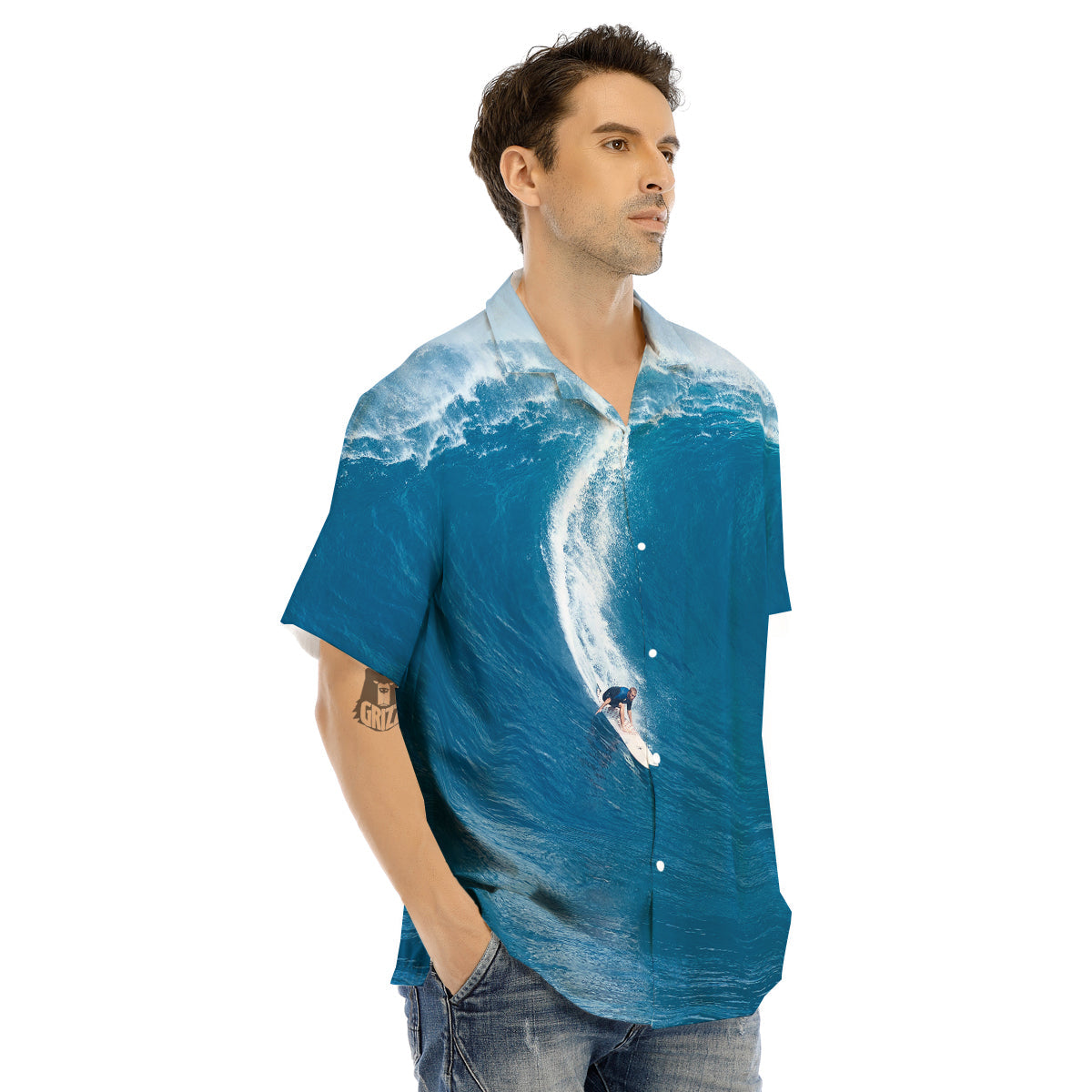 Surfing On Sea Print Men's Hawaiian Shirt-grizzshop