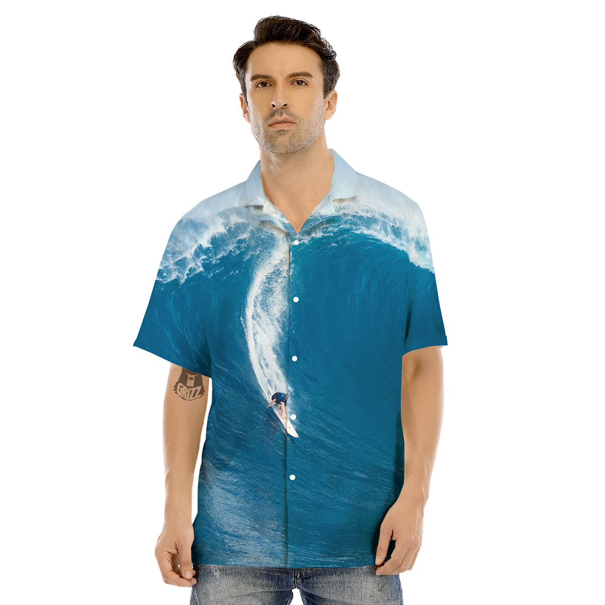 Surfing On Sea Print Men's Hawaiian Shirt-grizzshop
