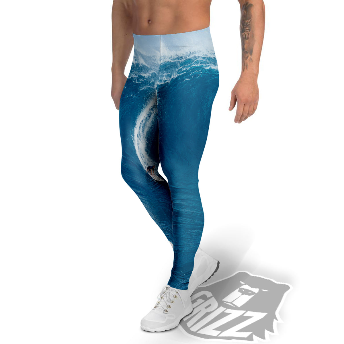 Surfing On Sea Print Men's Leggings-grizzshop