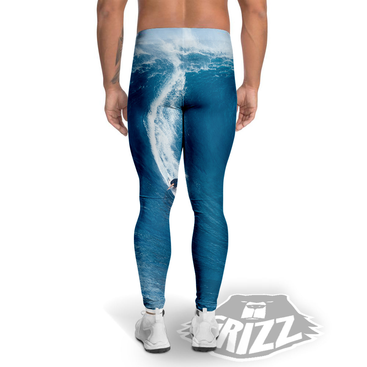 Surfing On Sea Print Men's Leggings-grizzshop