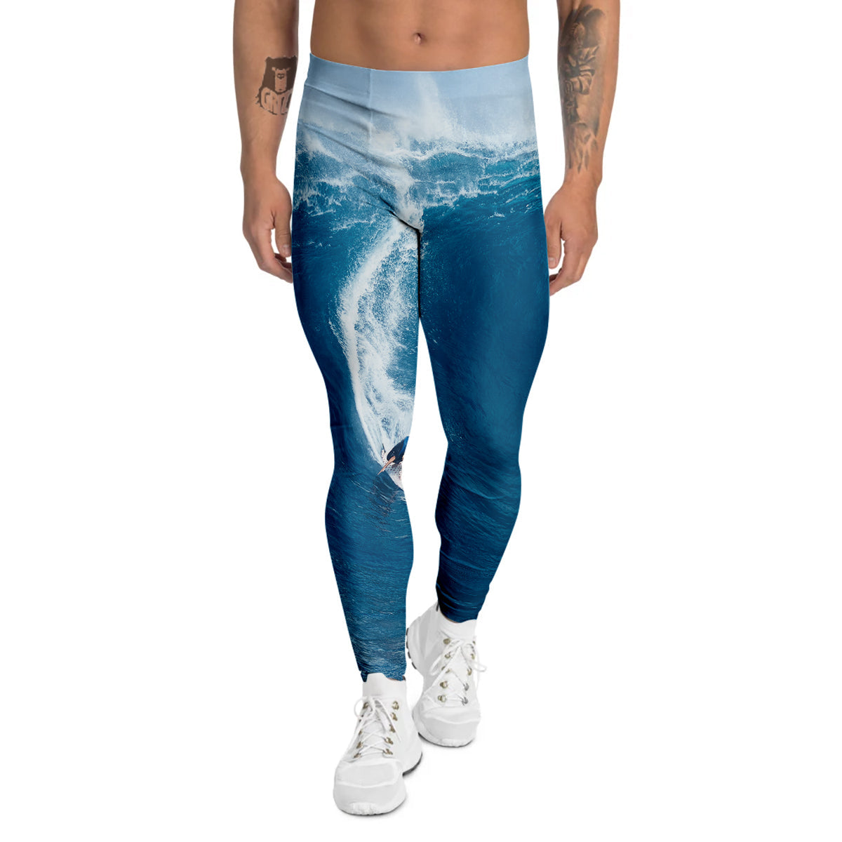 Surfing On Sea Print Men's Leggings-grizzshop