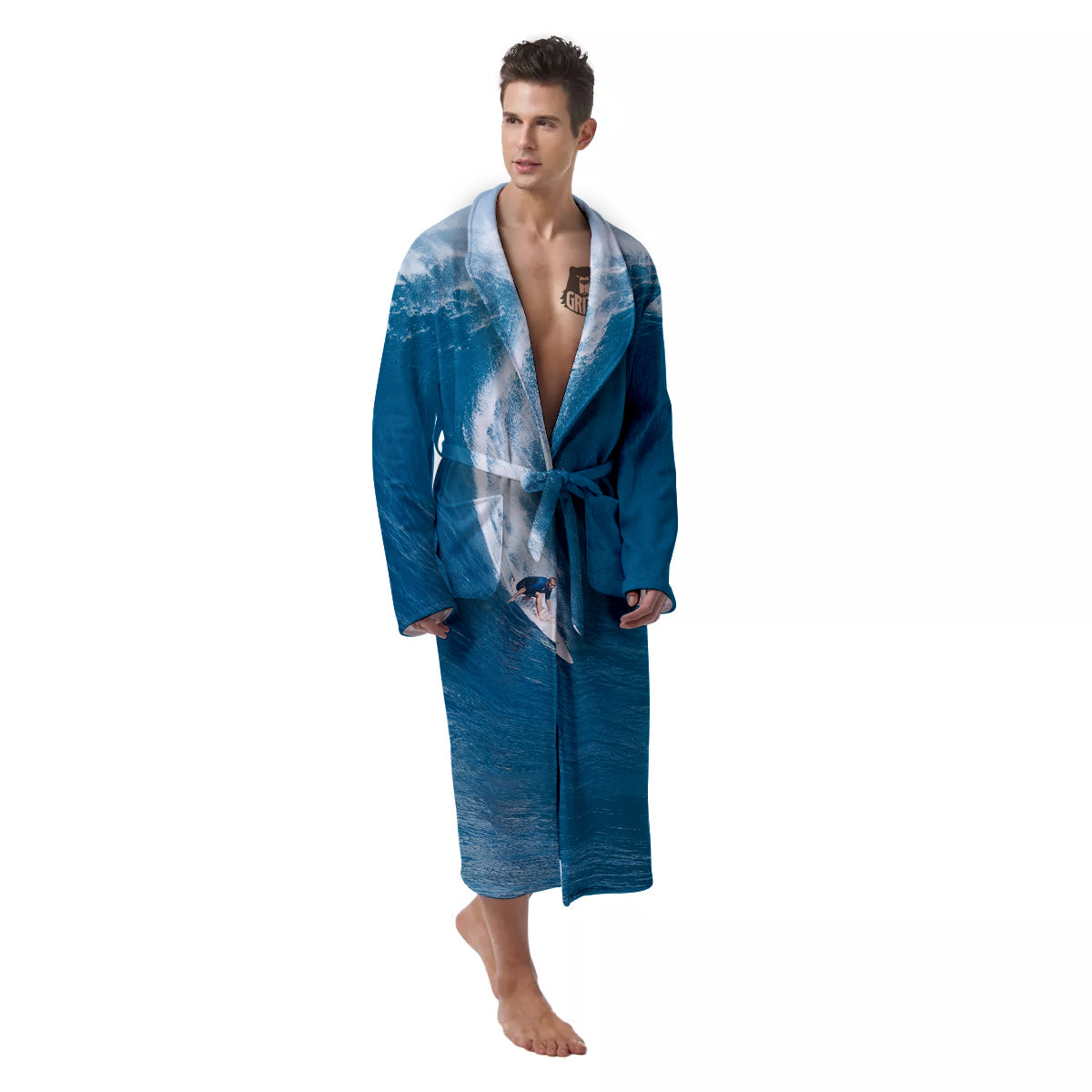 Surfing On Sea Print Men's Robe-grizzshop
