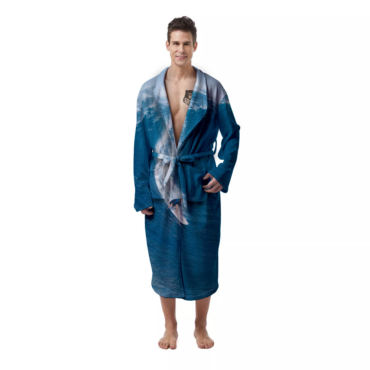 Surfing On Sea Print Men's Robe-grizzshop