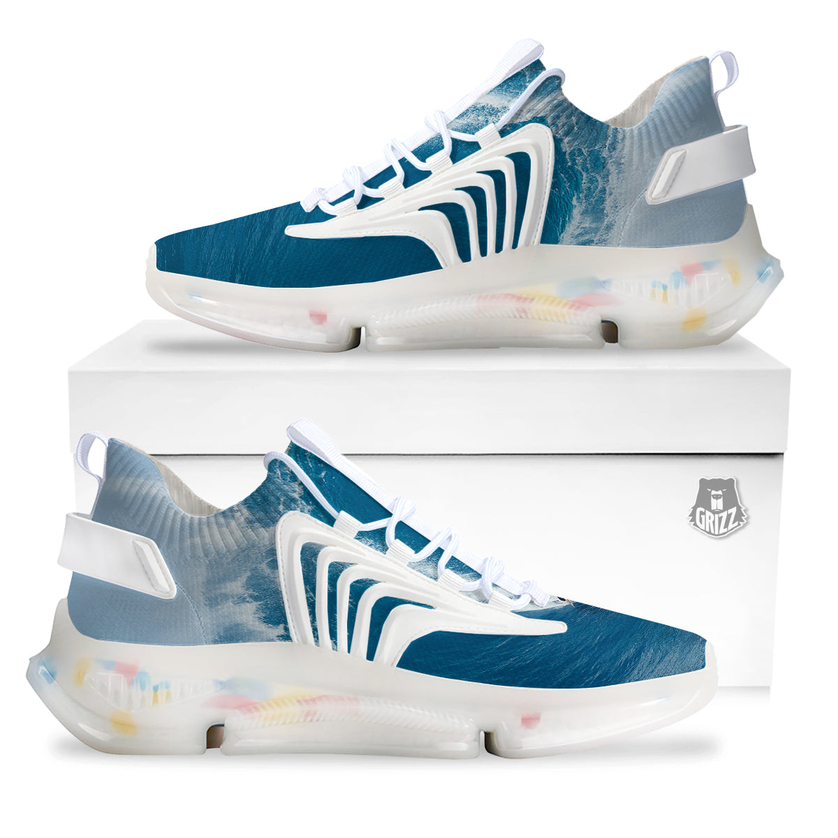 Surfing On Sea Print White Gym Shoes-grizzshop