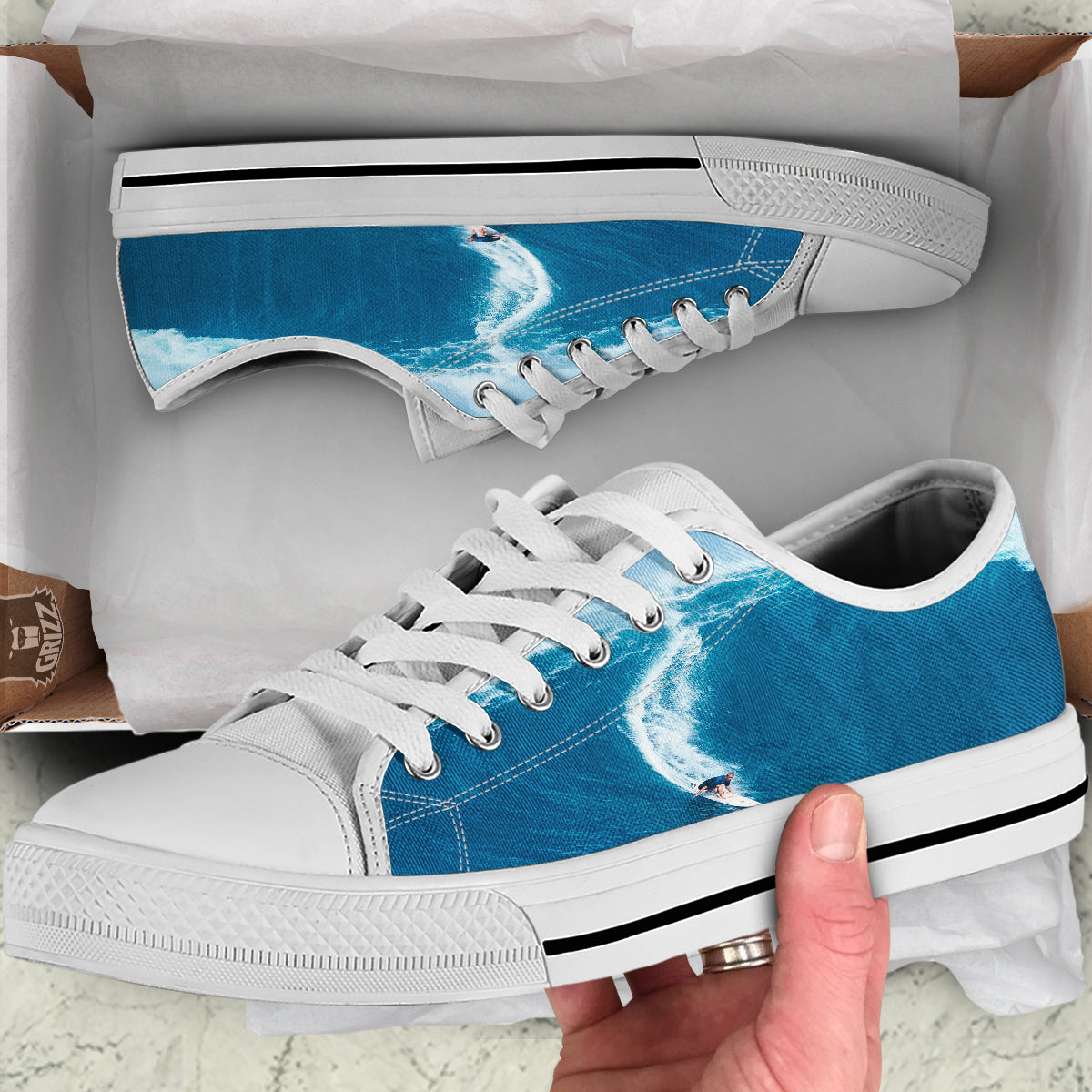 Surfing On Sea Print White Low Top Shoes-grizzshop