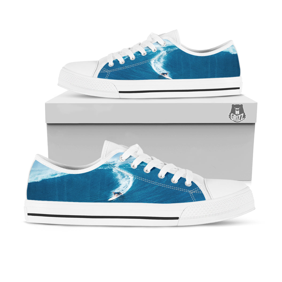 Surfing On Sea Print White Low Top Shoes-grizzshop