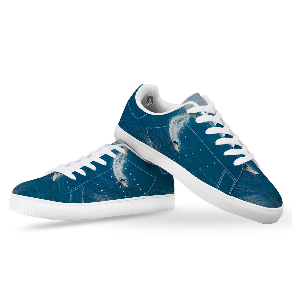 Surfing On Sea Print White Low Top Sneakers-grizzshop