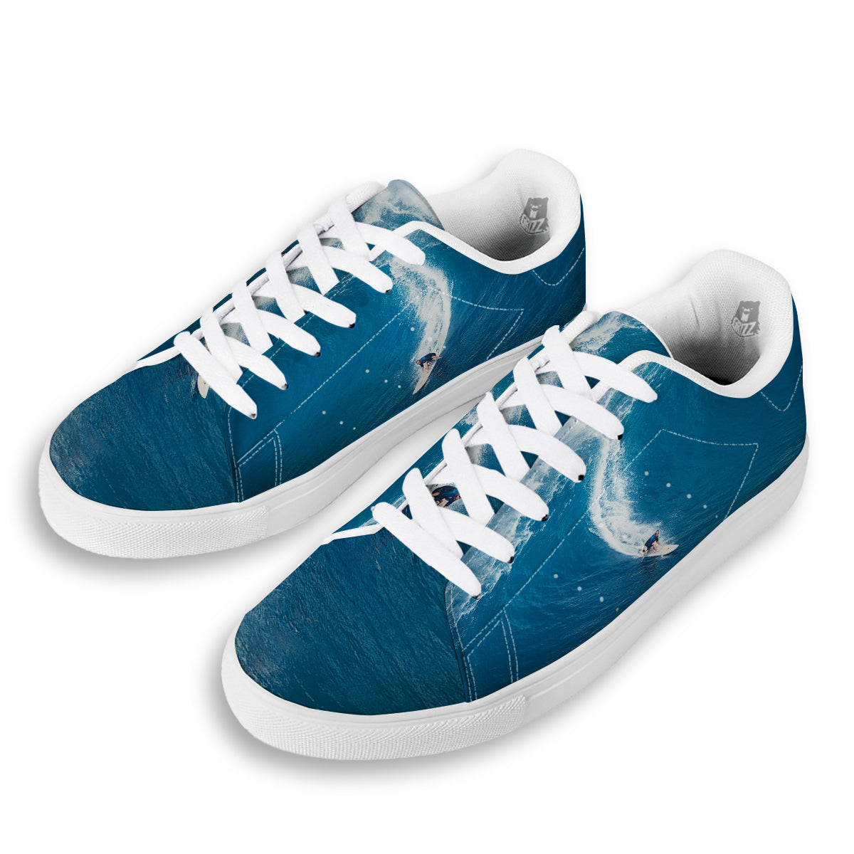 Surfing On Sea Print White Low Top Sneakers-grizzshop