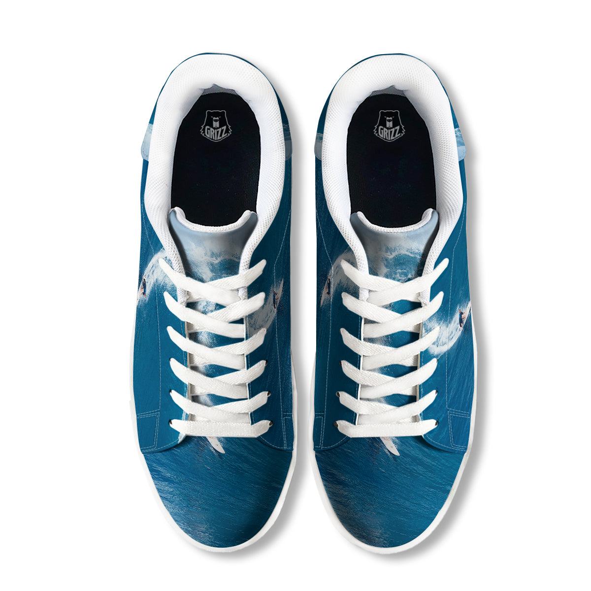 Surfing On Sea Print White Low Top Sneakers-grizzshop