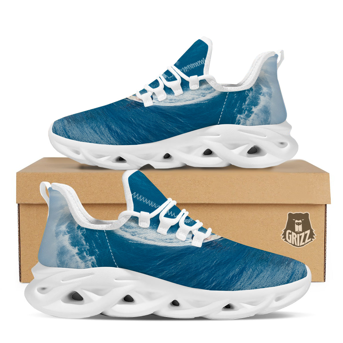 Surfing On Sea Print White Running Shoes-grizzshop
