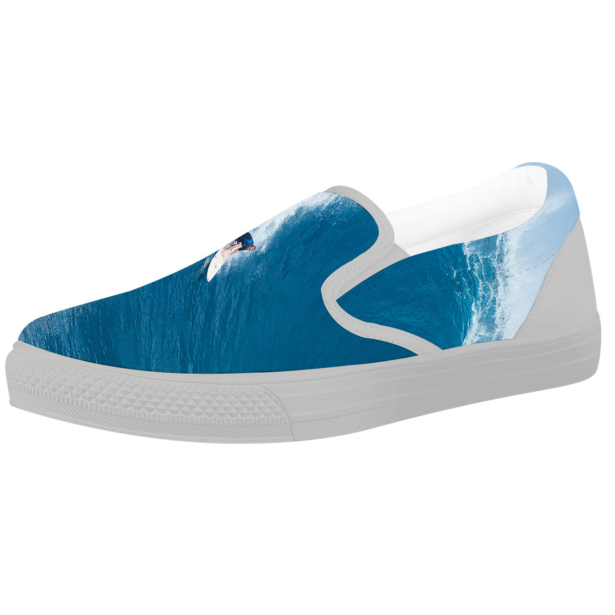 Surfing On Sea Print White Slip On Shoes-grizzshop