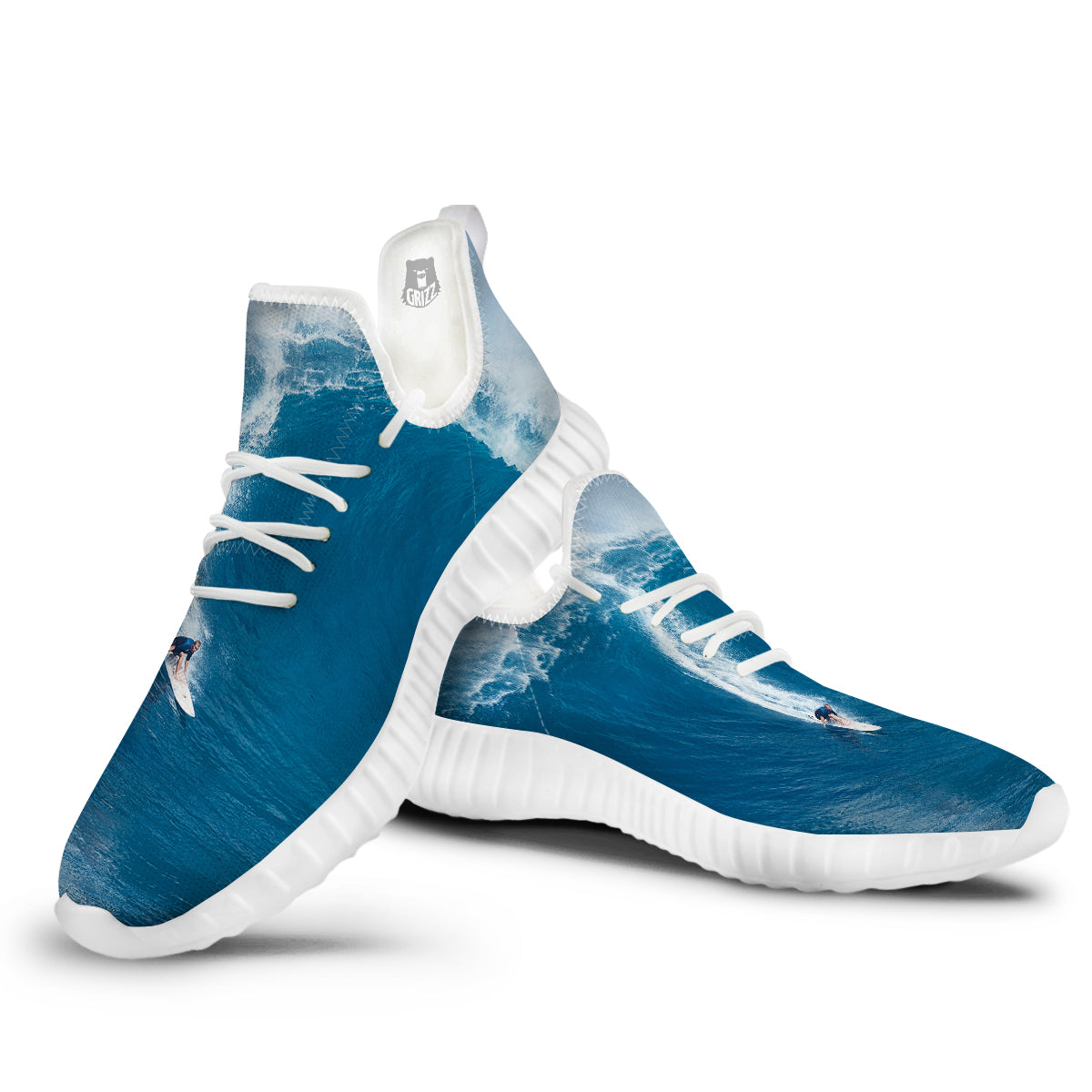 Surfing On Sea Print White Walking Shoes-grizzshop