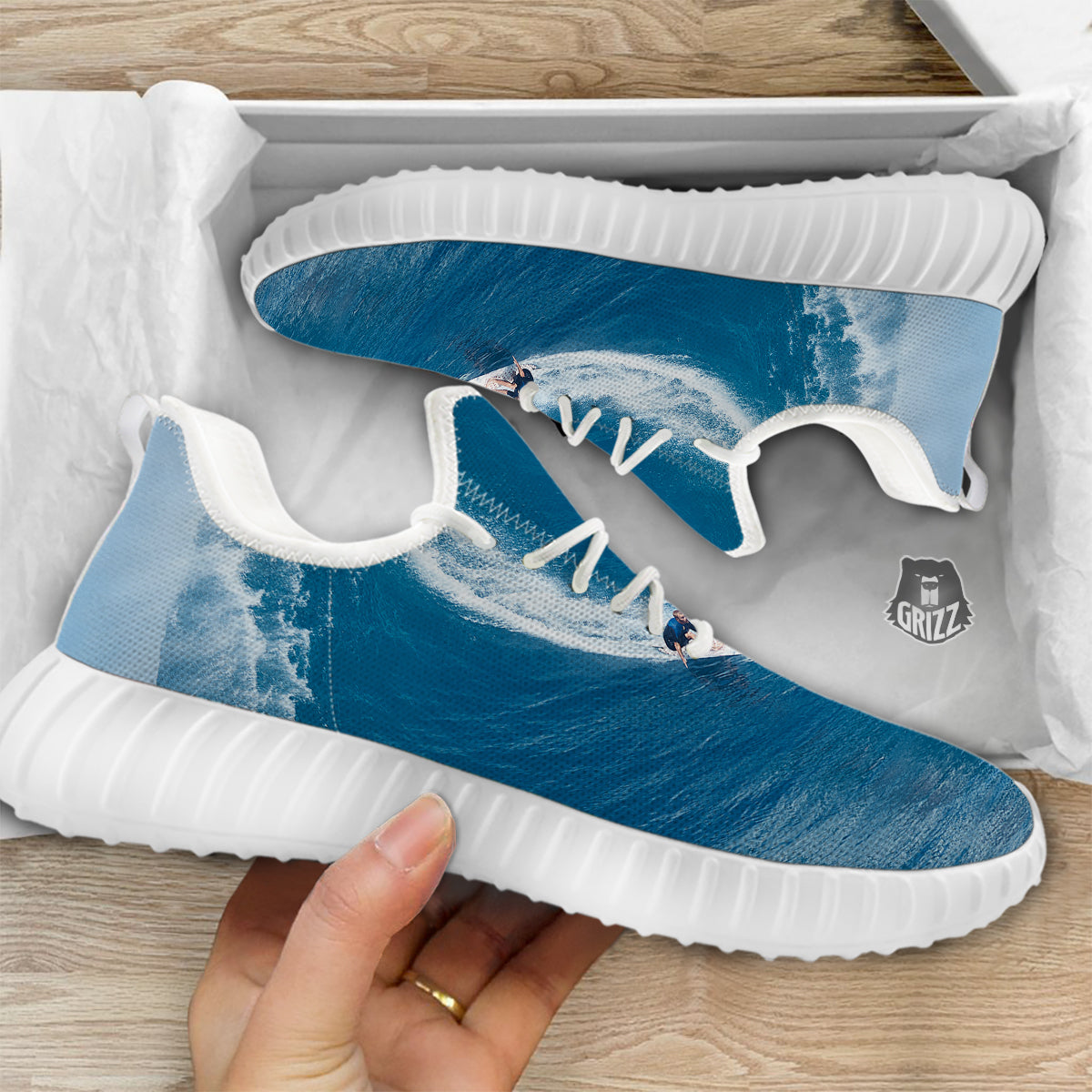 Surfing On Sea Print White Walking Shoes-grizzshop