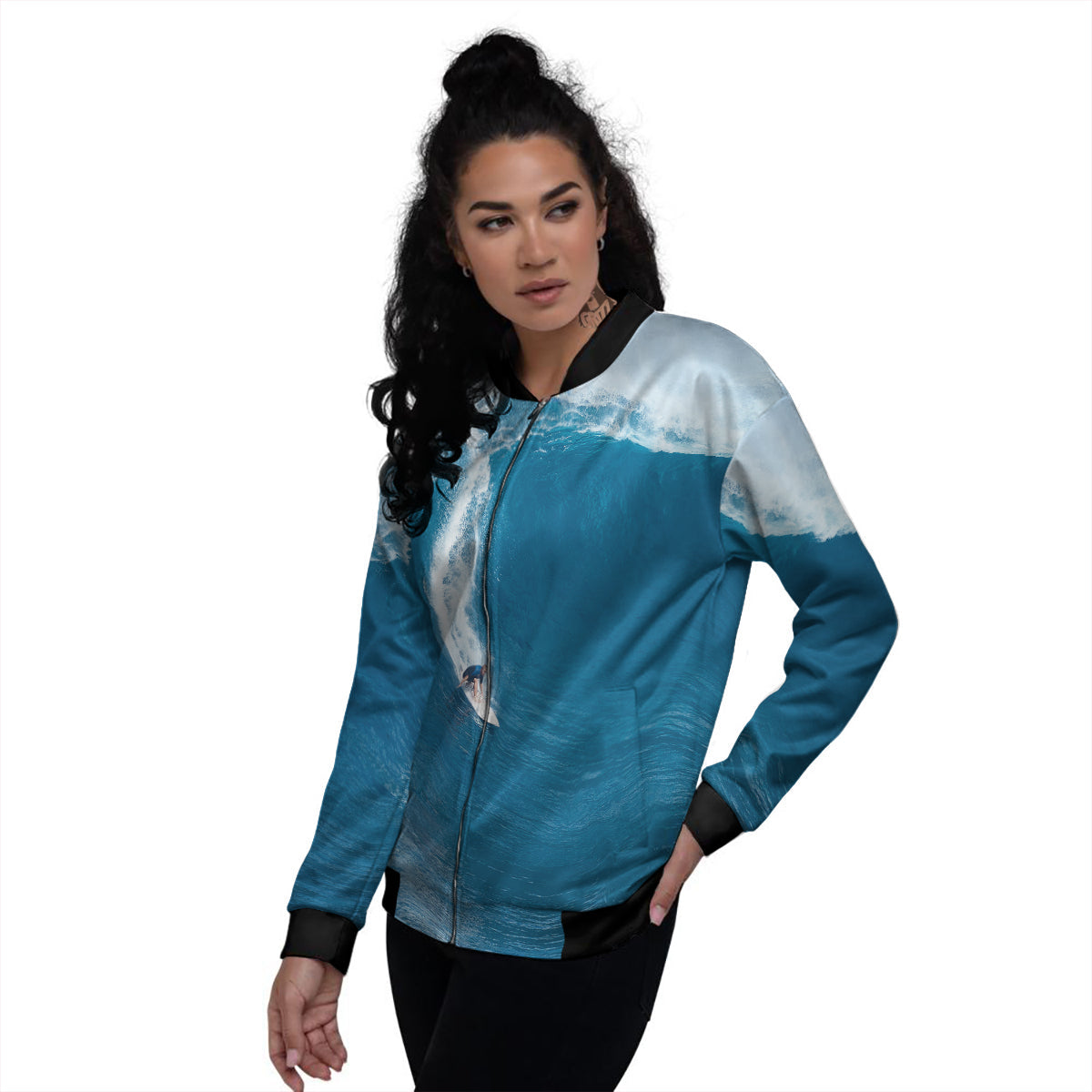 Surfing On Sea Print Women's Bomber Jacket-grizzshop