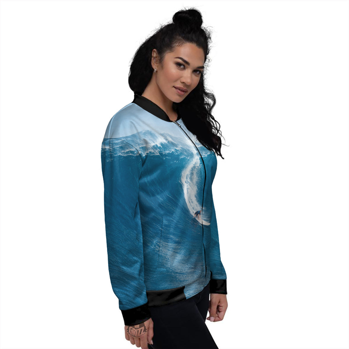 Surfing On Sea Print Women's Bomber Jacket-grizzshop