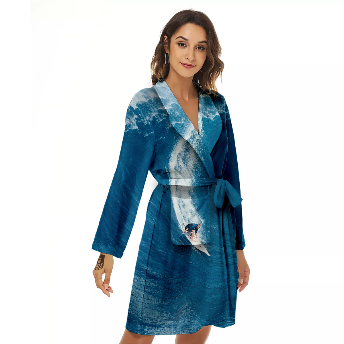 Surfing On Sea Print Women's Robe-grizzshop