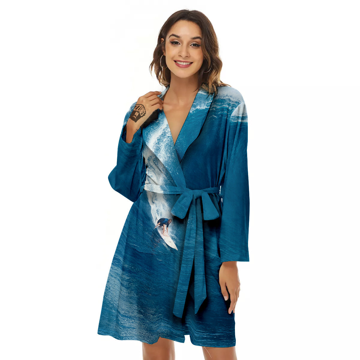 Surfing On Sea Print Women's Robe-grizzshop