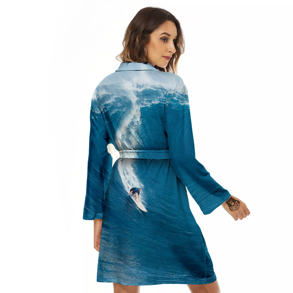 Surfing On Sea Print Women's Robe-grizzshop