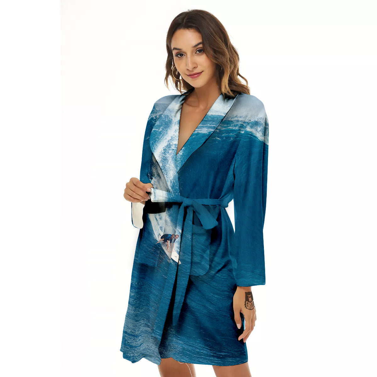 Surfing On Sea Print Women's Robe-grizzshop