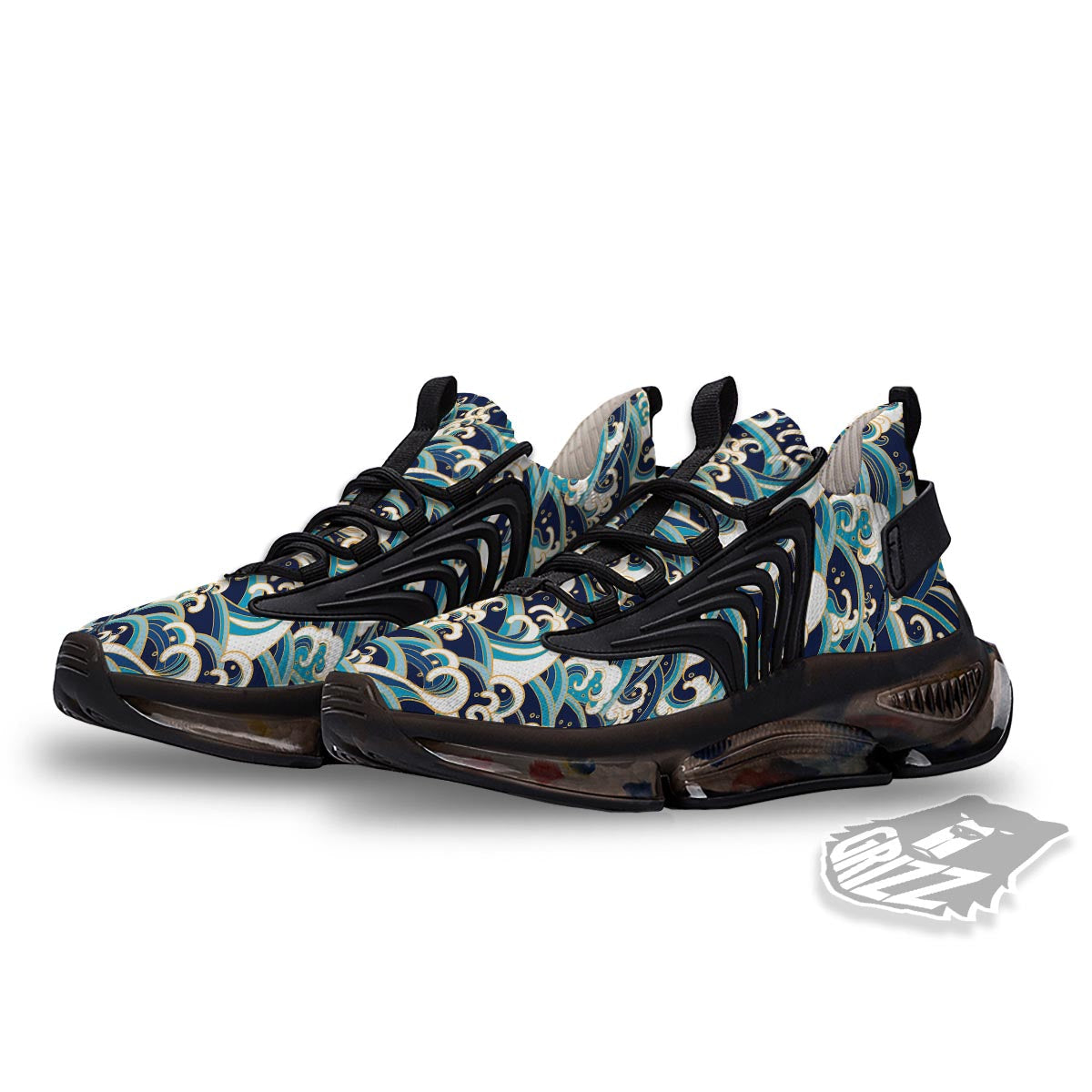 Surfing Sea Wave Print Pattern Black Gym Shoes-grizzshop