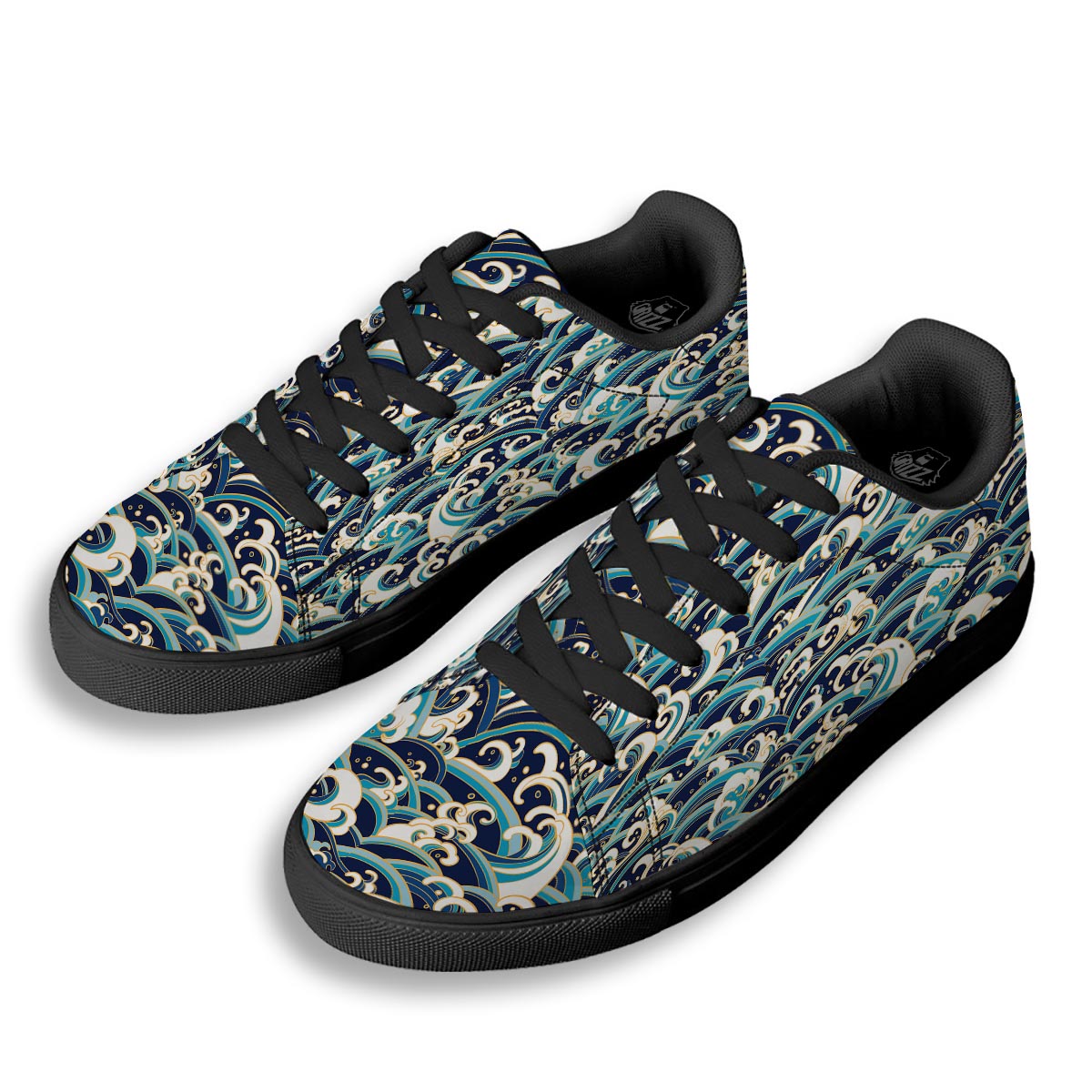 Surfing Sea Wave Print Pattern Black Low Top Sneakers-grizzshop