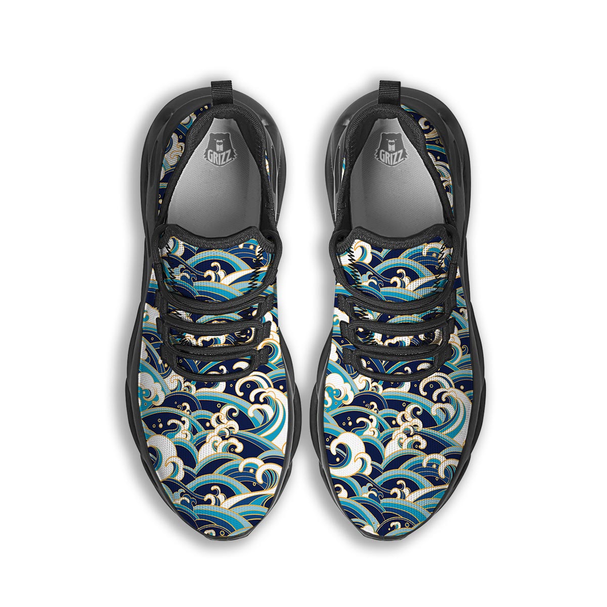 Surfing Sea Wave Print Pattern Black Running Shoes-grizzshop