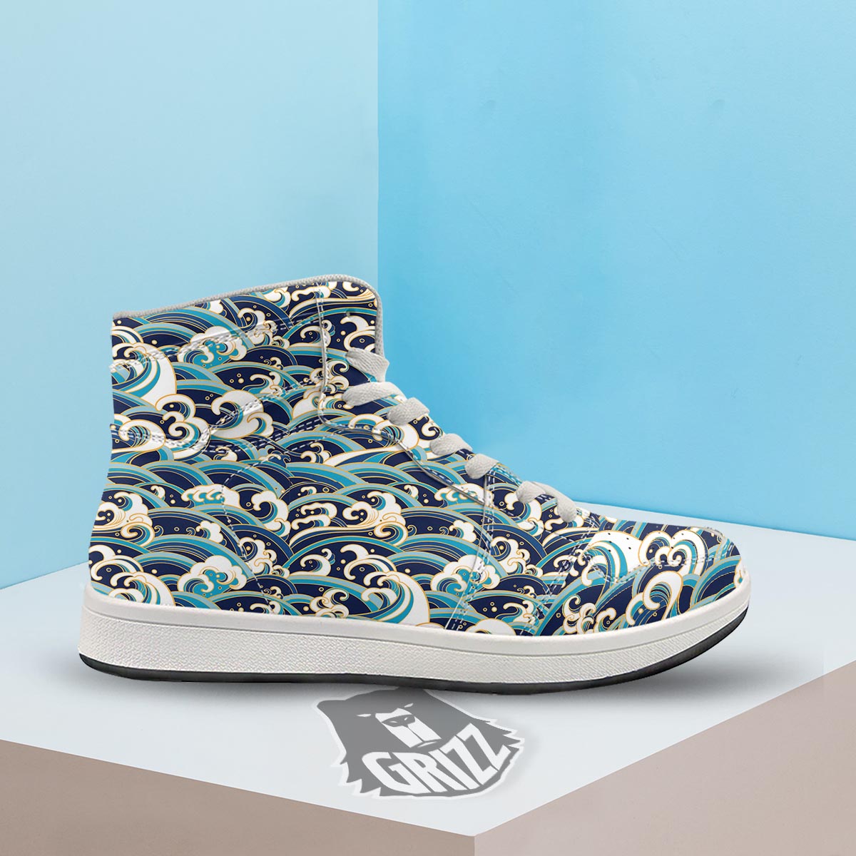 Surfing Sea Wave Print Pattern High Top Sneakers-grizzshop