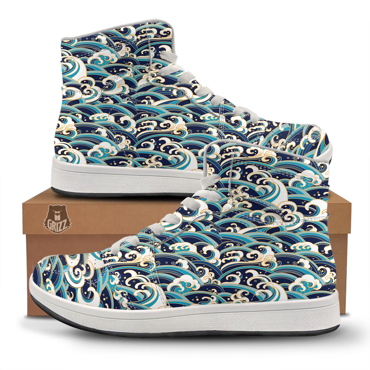 Surfing Sea Wave Print Pattern High Top Sneakers-grizzshop
